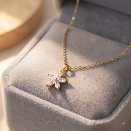 Anti Tarnish Gold Chain with Zircon Flower Pendant for Women