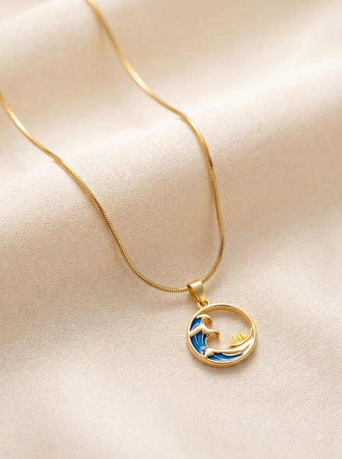 Anti Tarnish Chain with Pendant – Gold Ocean Wave Necklace