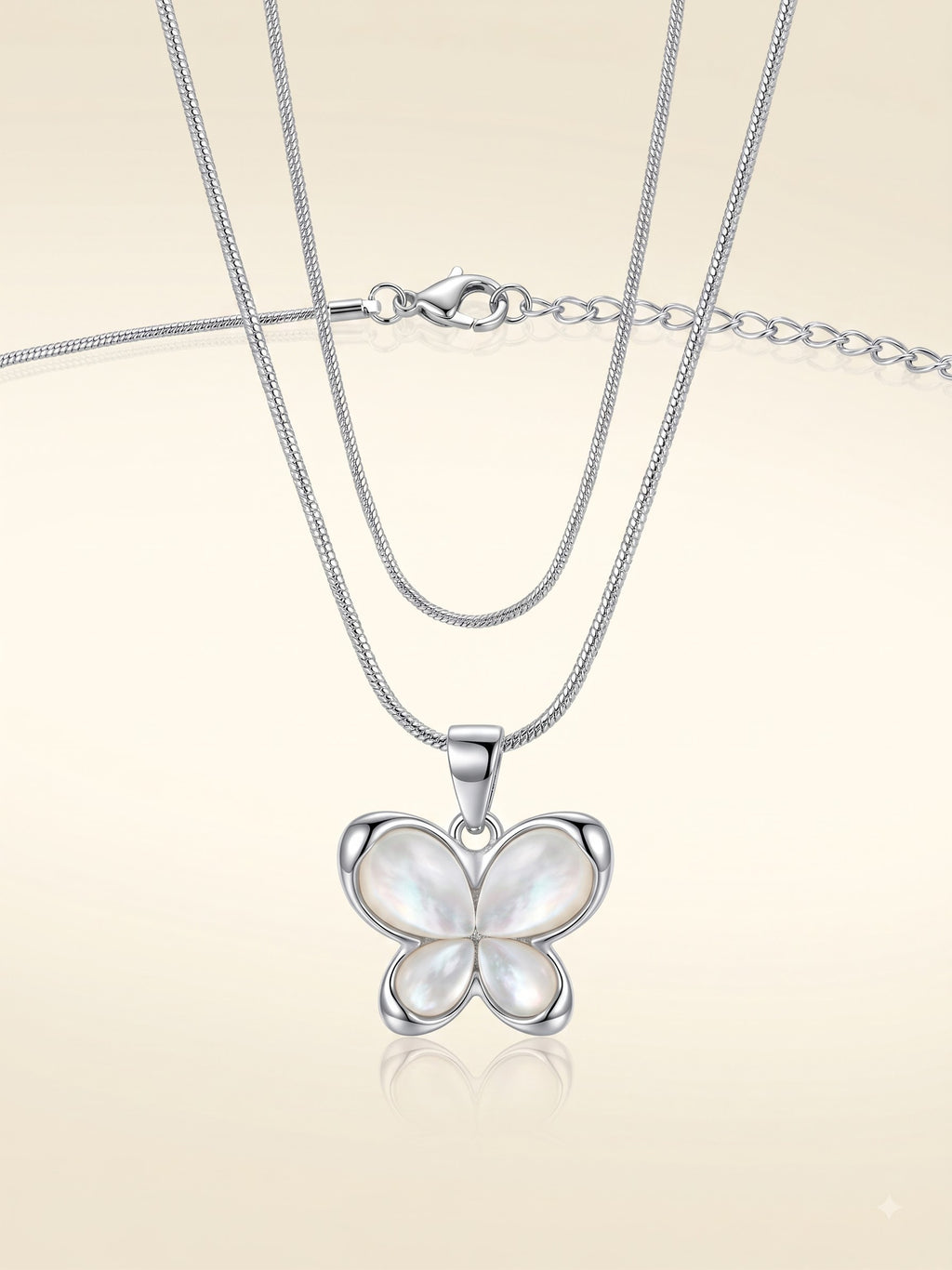 Anti Tarnish Silver Chain with Mother of Pearl Butterfly Pendant
