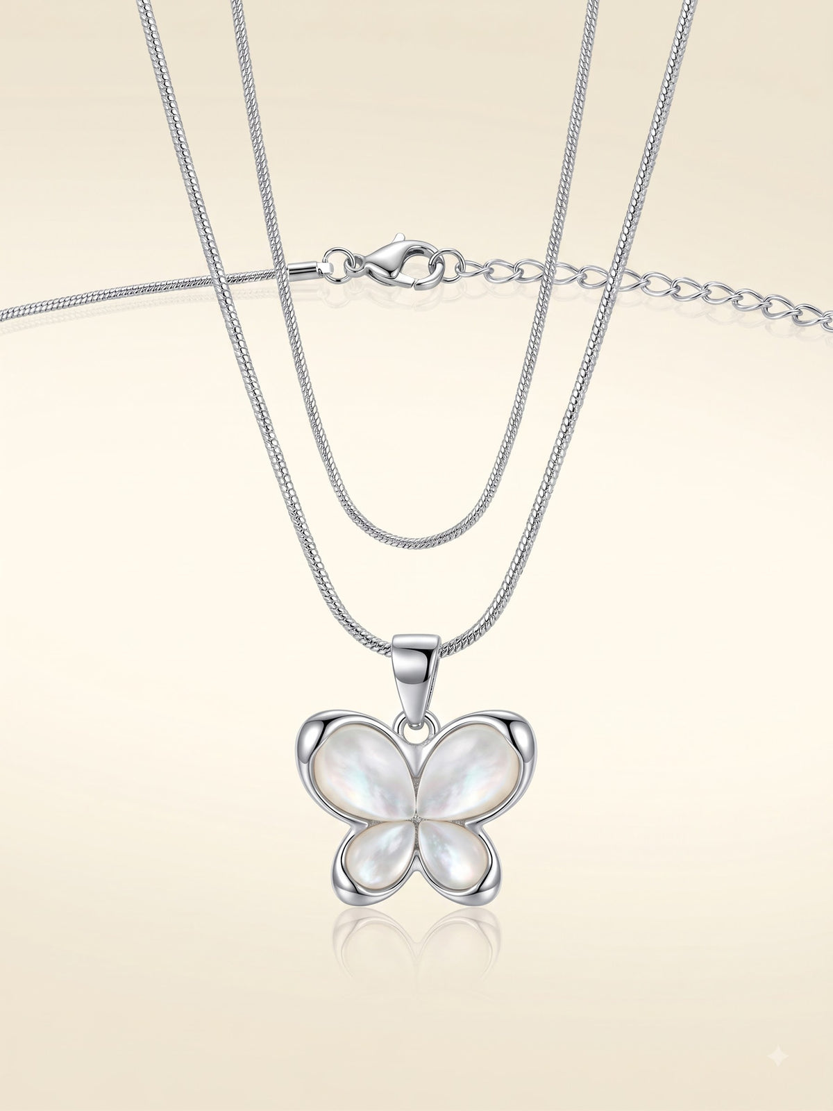 Anti Tarnish Silver Chain with Mother of Pearl Butterfly Pendant