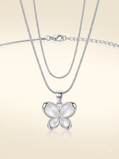 Anti Tarnish Silver Chain with Mother of Pearl Butterfly Pendant