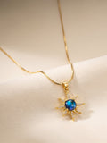 Anti Tarnish Sun Pendant Necklace – Gold Star with Blue Stone