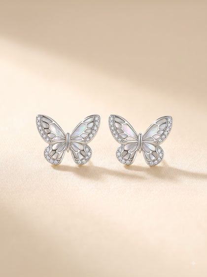 Mother of Pearl Butterfly Earrings – Silver Studs for Women