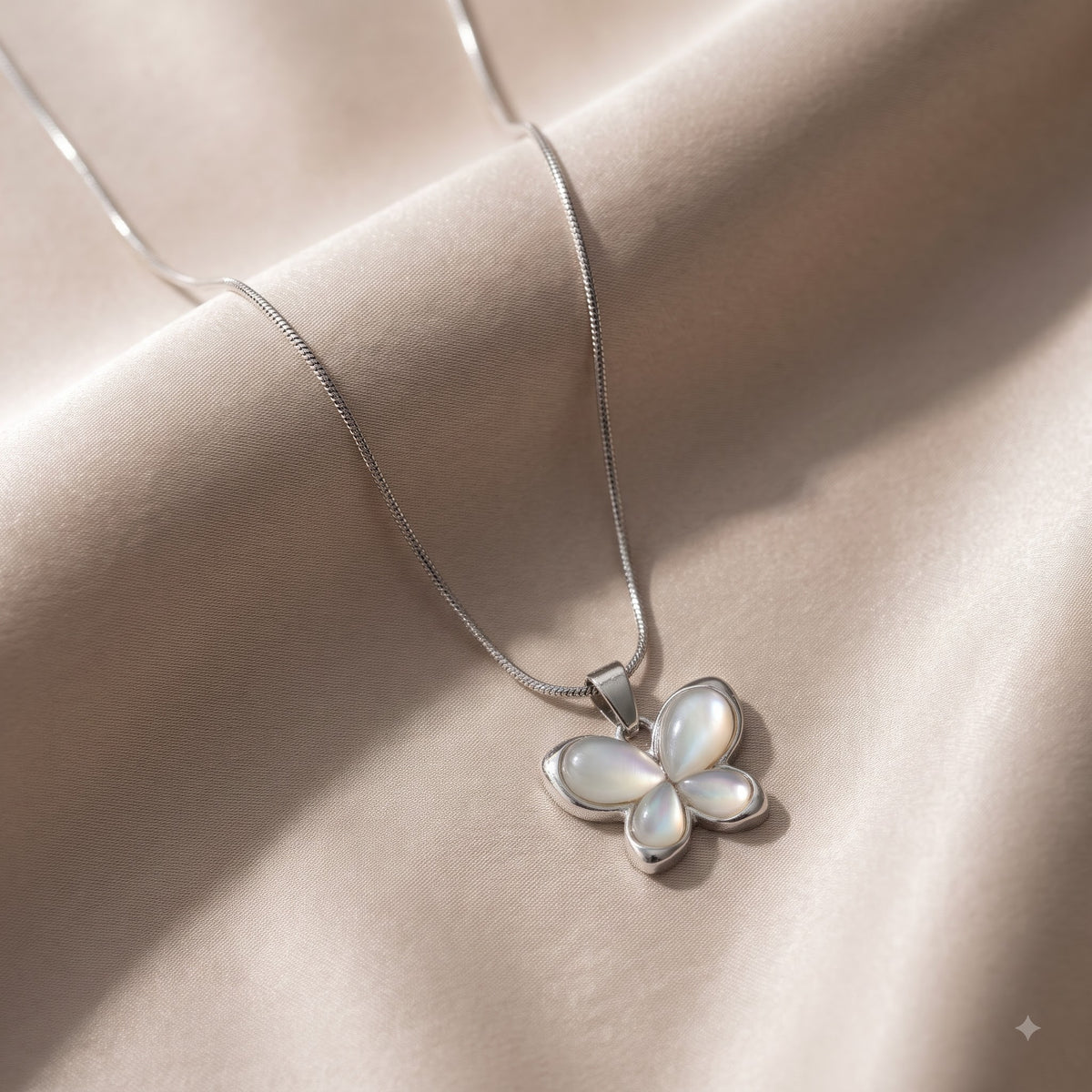 Anti Tarnish Silver Chain with Mother of Pearl Butterfly Pendant